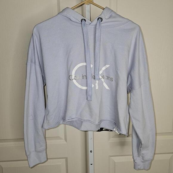 Calvin Klein Jeans Tops - Calvin Klein Jeans Light Blue Cropped Hoodie